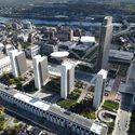 A drone picture looking down on the Empire State Plaza. Taken from southwest of the plaza on October 8th, 2022. Image © Schvaxet via Wikimedia Commons, CC BY-SA 4.0 The Egg Performing Arts Center Reopens Following Six-Month Restoration in Albany, New York - Image 5 of 5