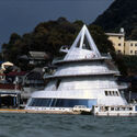 Pyramid of the Sea, 1990. A Misumi Peninsula landmark where double spirals wind around a cone with an observation deck, verified by early 3D computer graphics. Image Courtesy of The Shoei Yoh Archive Kumamoto Exhibition Explores Shoei Yoh’s Pioneering Timber Structures and Computational Design - Image 2 of 24