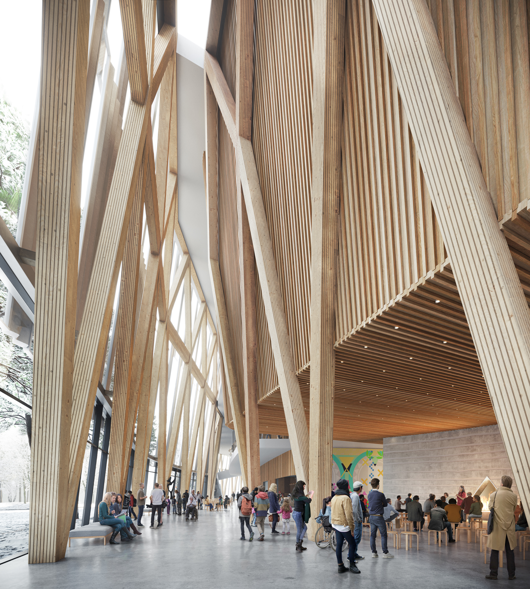 Interior view of the Art Gallery of Nova Scotia, showing the timber structural elements.